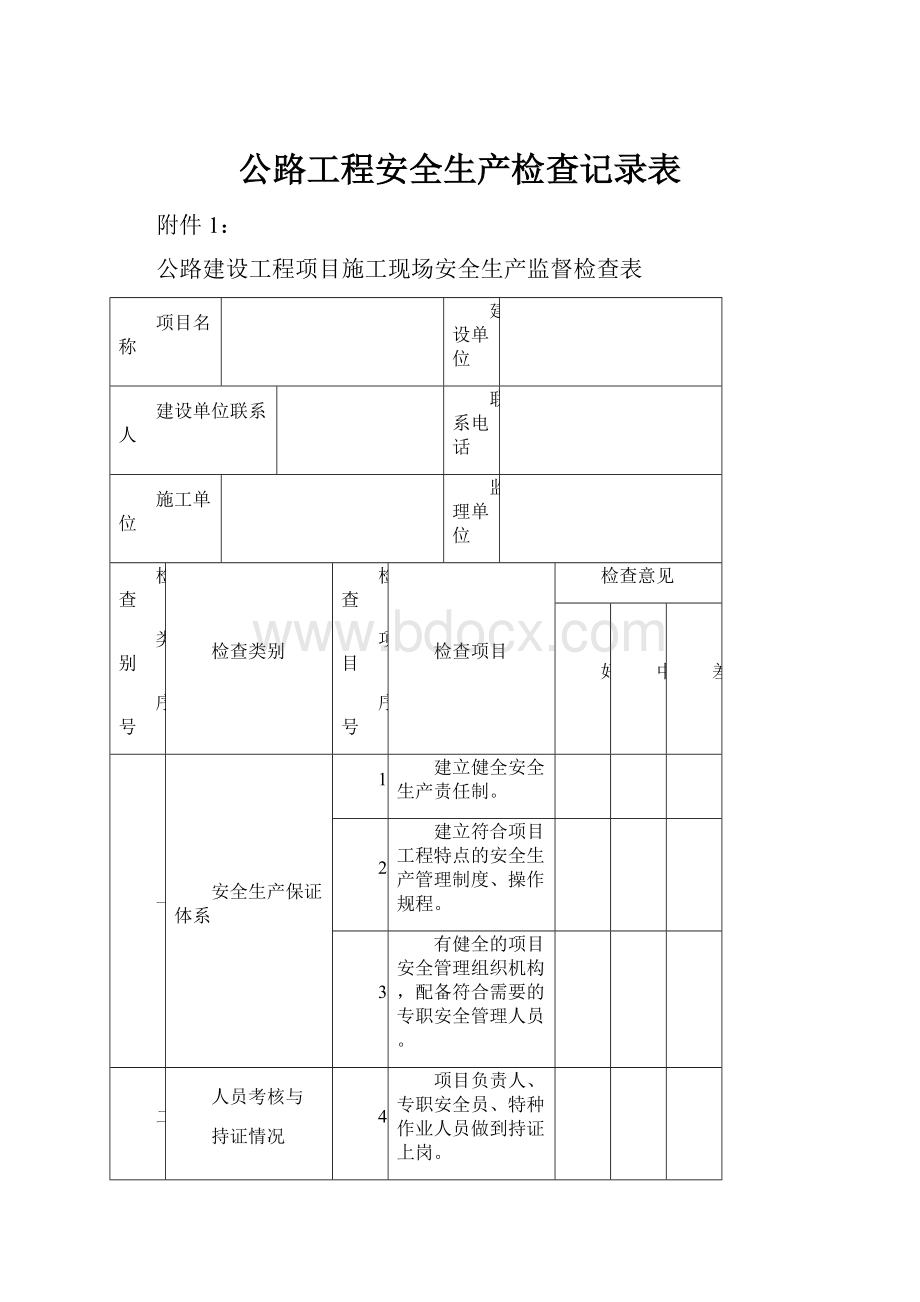 公路工程安全生产检查记录表.docx