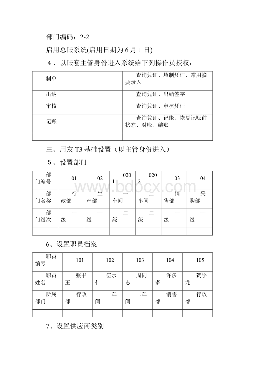 最新用友T3基础练习题.docx_第3页