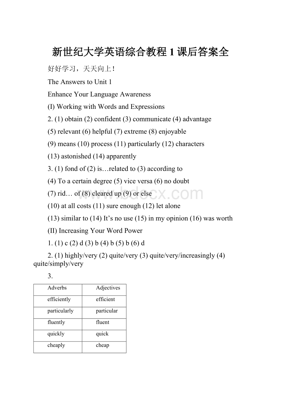 新世纪大学英语综合教程1课后答案全.docx_第1页