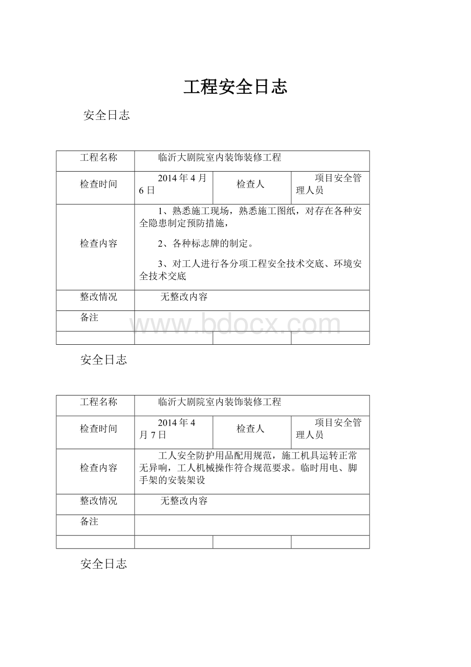 工程安全日志.docx_第1页