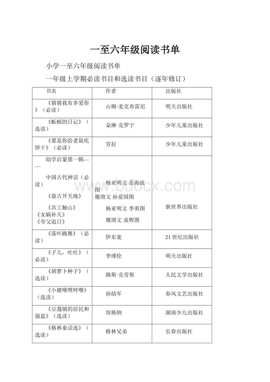 一至六年级阅读书单.docx_第1页