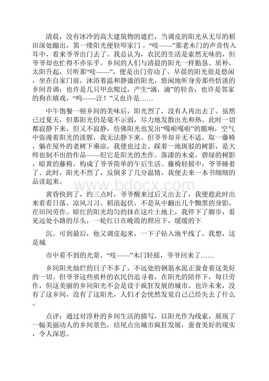 中考语文复习资料15 作文评讲 阳光灿烂的日子素材.docx_第3页