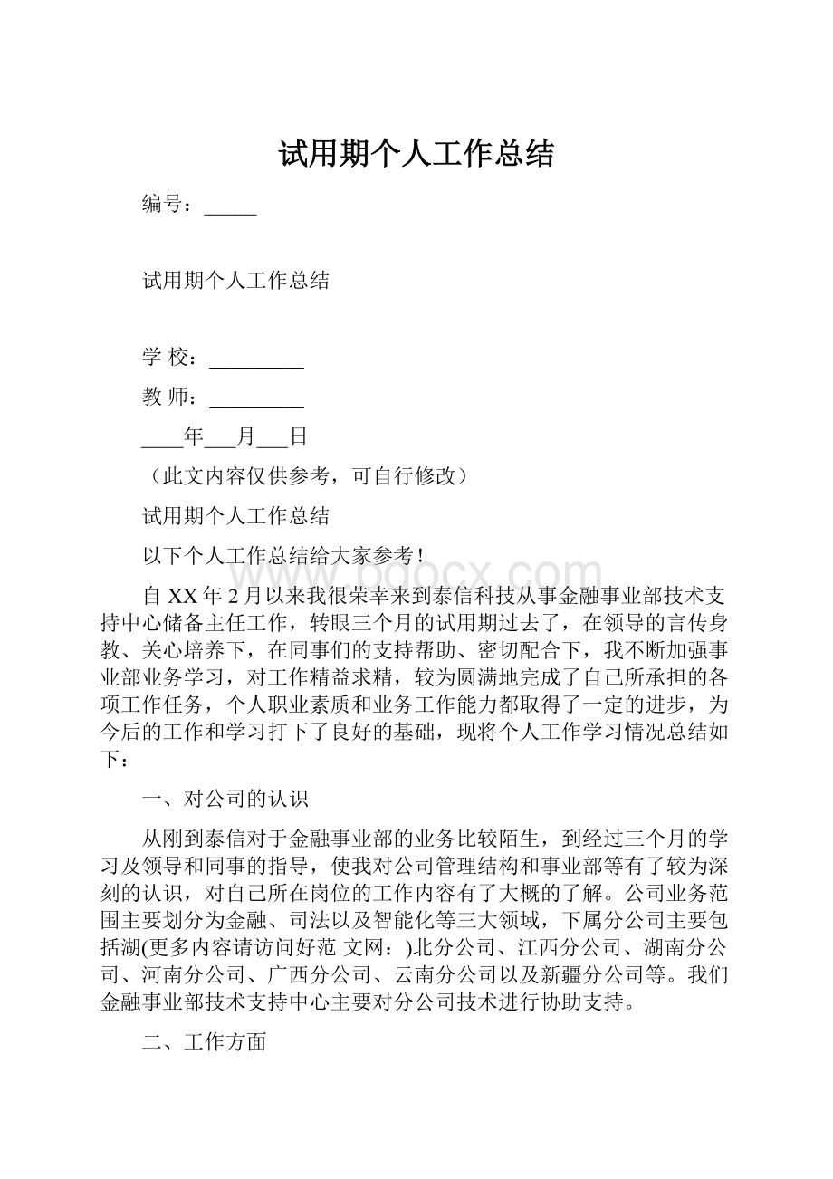 试用期个人工作总结.docx_第1页