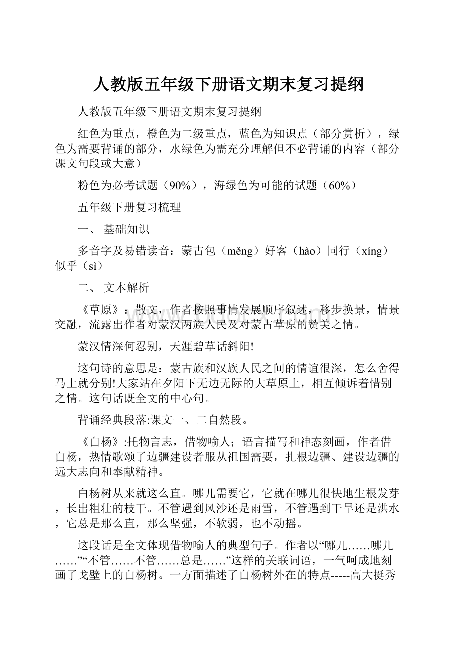 人教版五年级下册语文期末复习提纲.docx_第1页