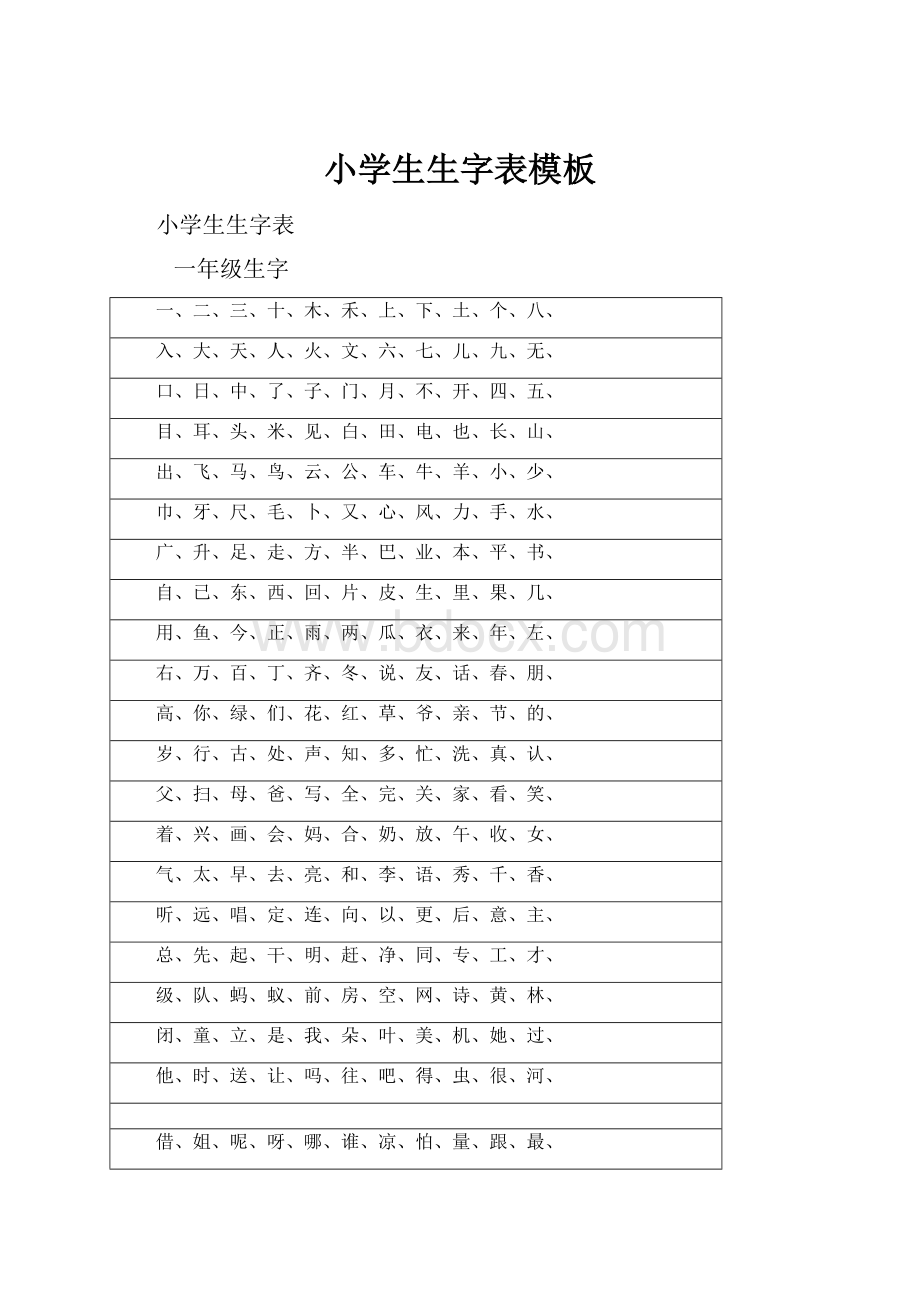 小学生生字表模板.docx