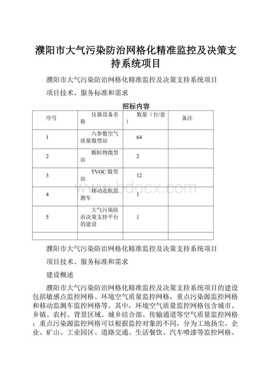 濮阳市大气污染防治网格化精准监控及决策支持系统项目.docx_第1页