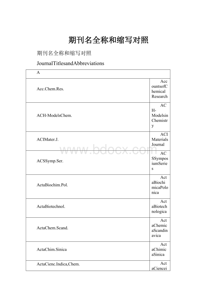 期刊名全称和缩写对照.docx_第1页