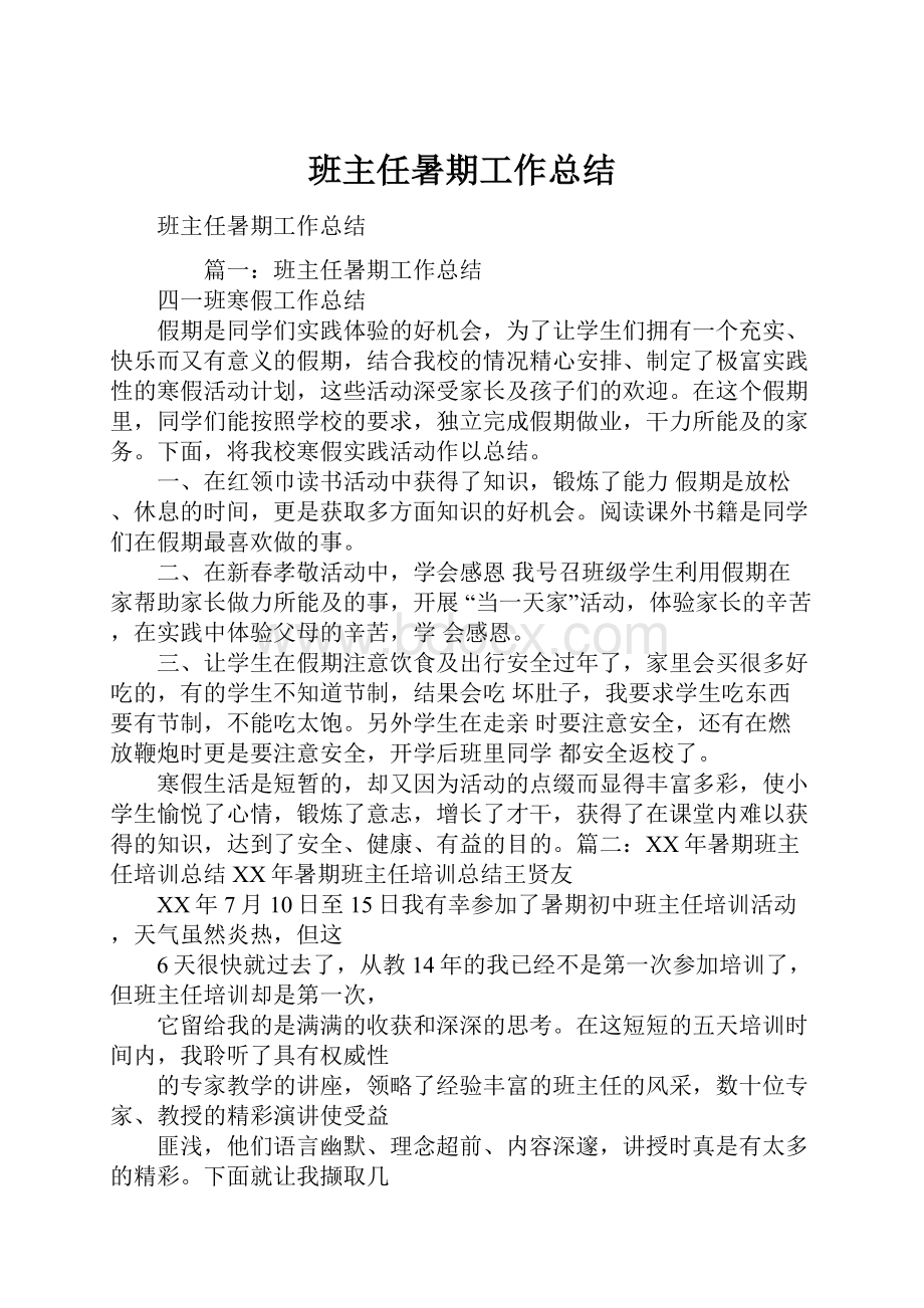 班主任暑期工作总结.docx