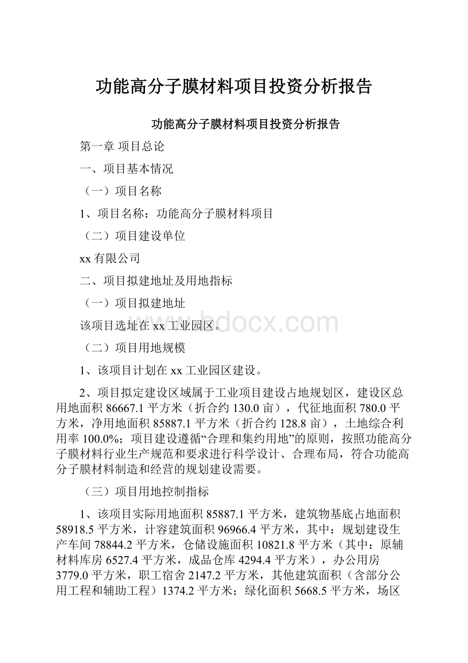 功能高分子膜材料项目投资分析报告.docx