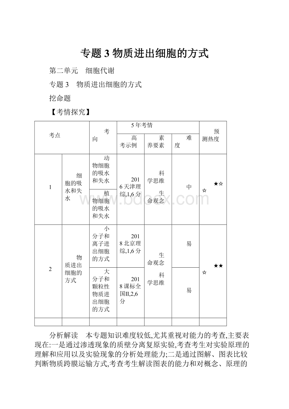 专题3 物质进出细胞的方式.docx