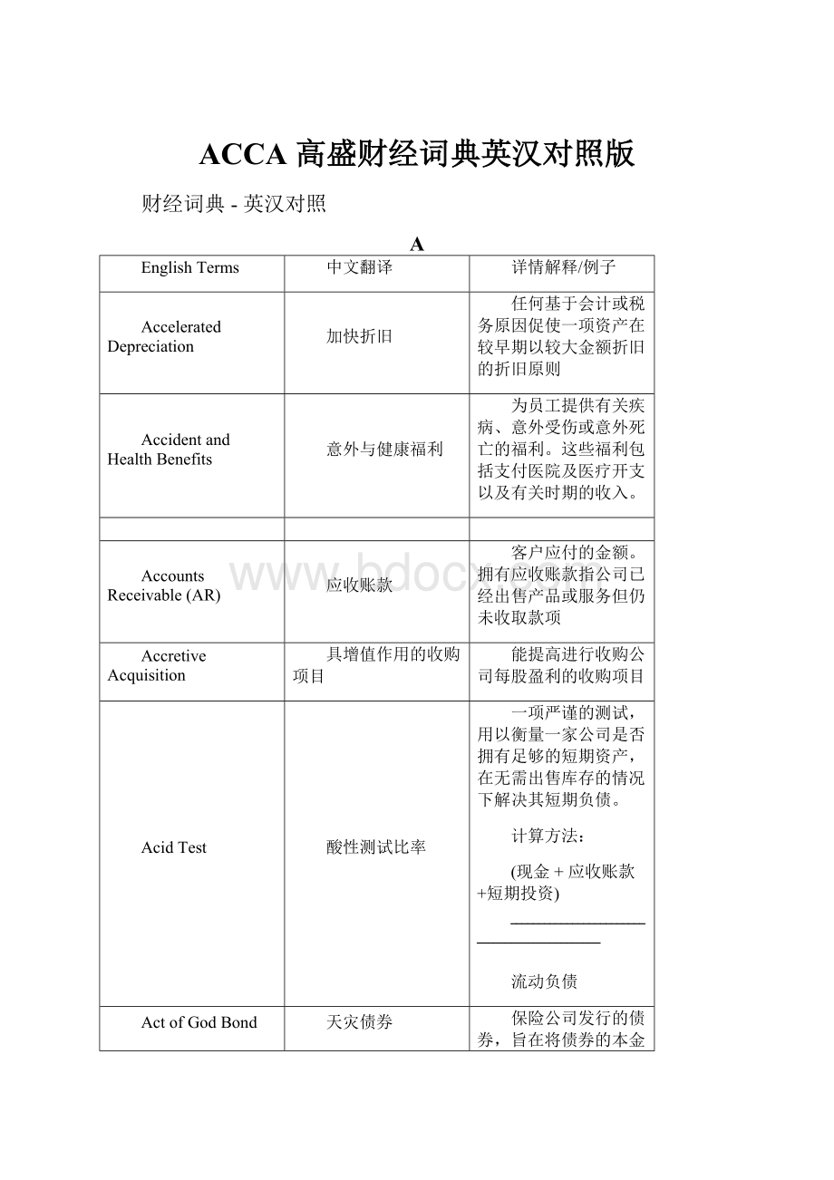 ACCA 高盛财经词典英汉对照版.docx