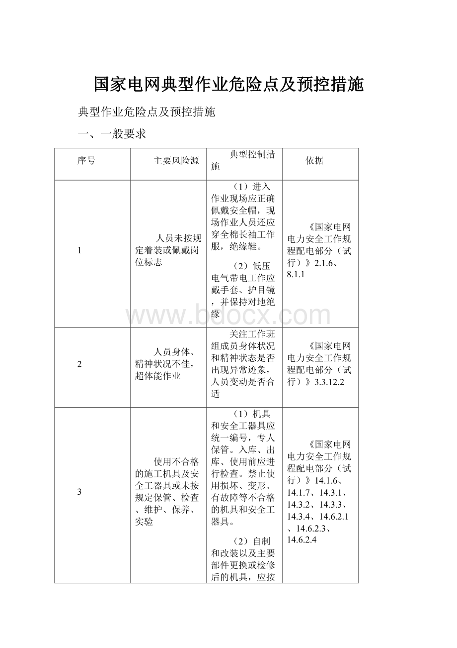 国家电网典型作业危险点及预控措施.docx