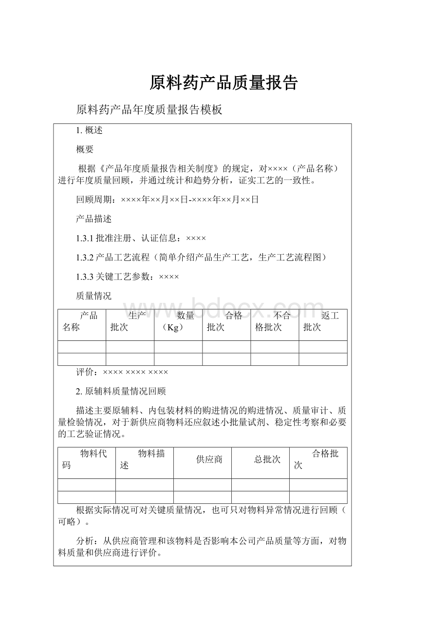 原料药产品质量报告.docx