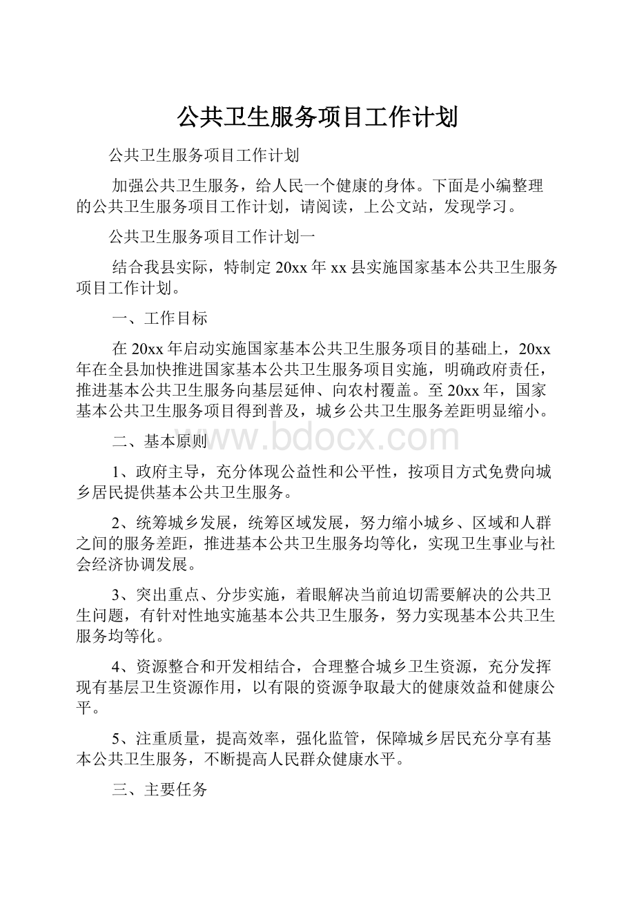 公共卫生服务项目工作计划.docx