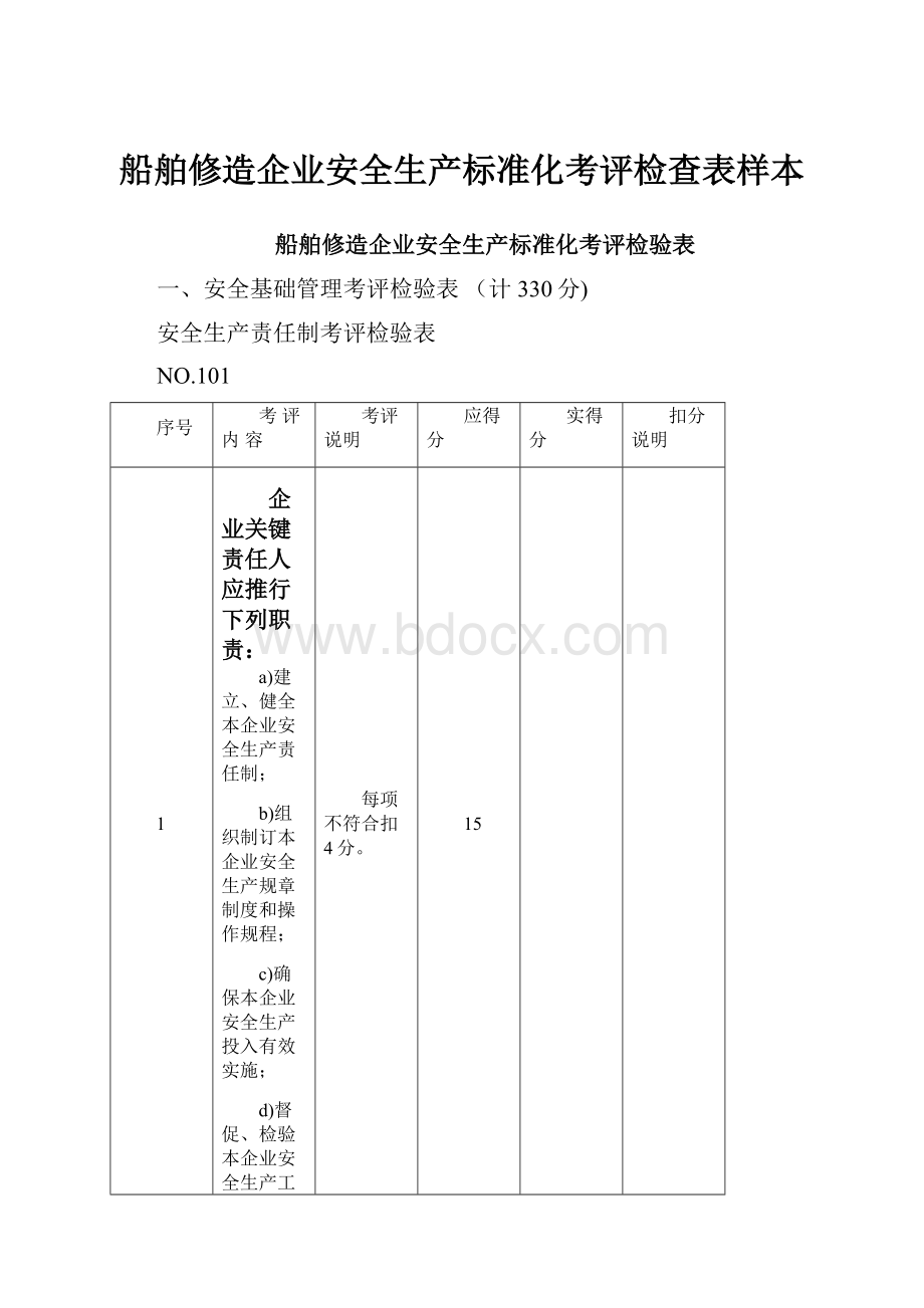 船舶修造企业安全生产标准化考评检查表样本.docx_第1页