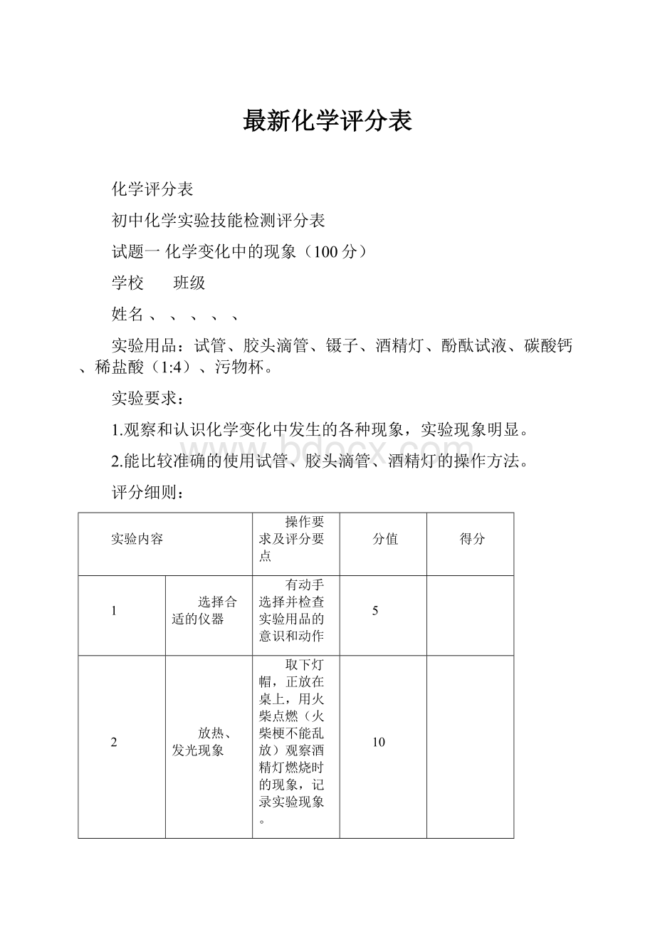 最新化学评分表.docx_第1页