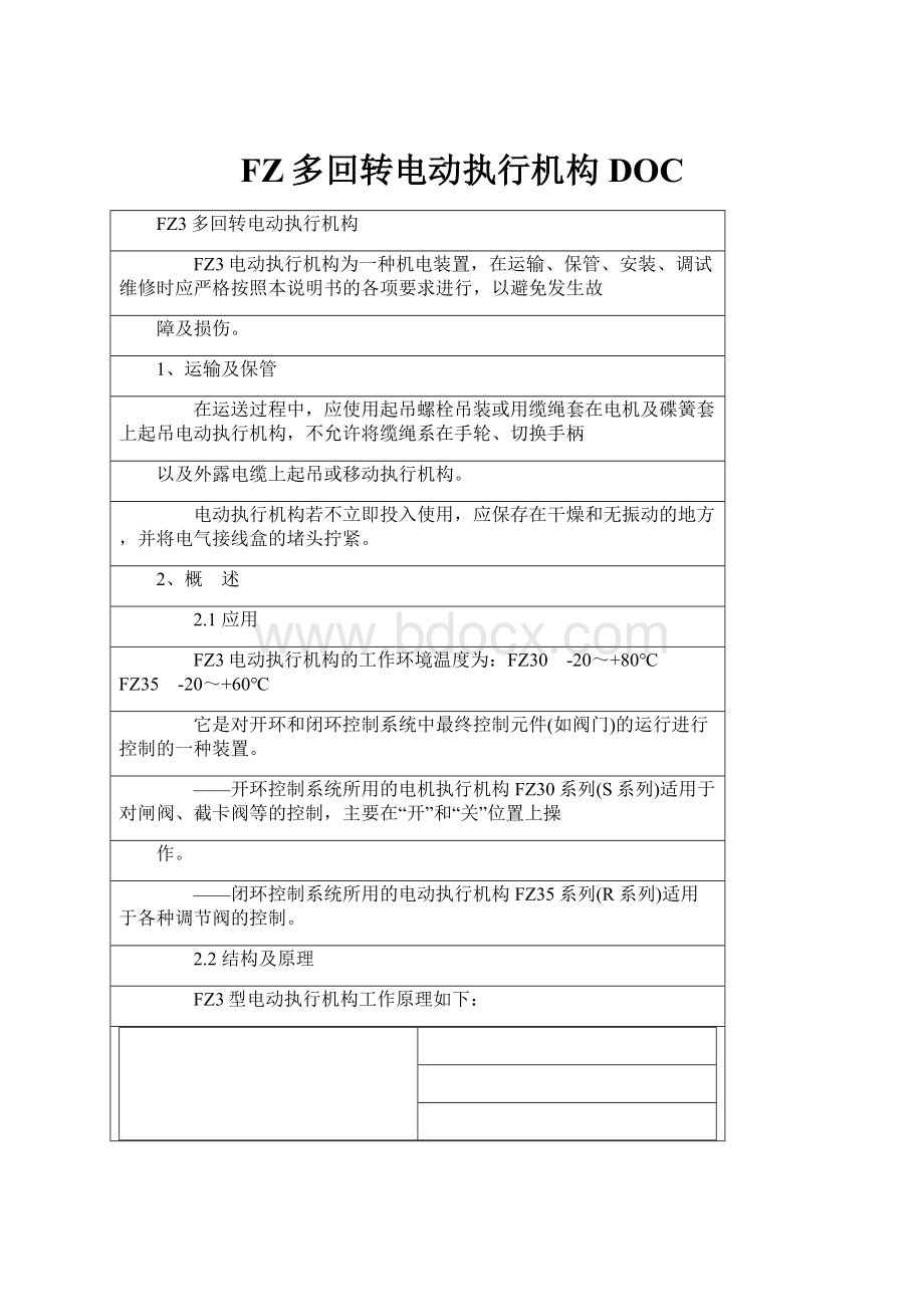 FZ多回转电动执行机构DOC.docx