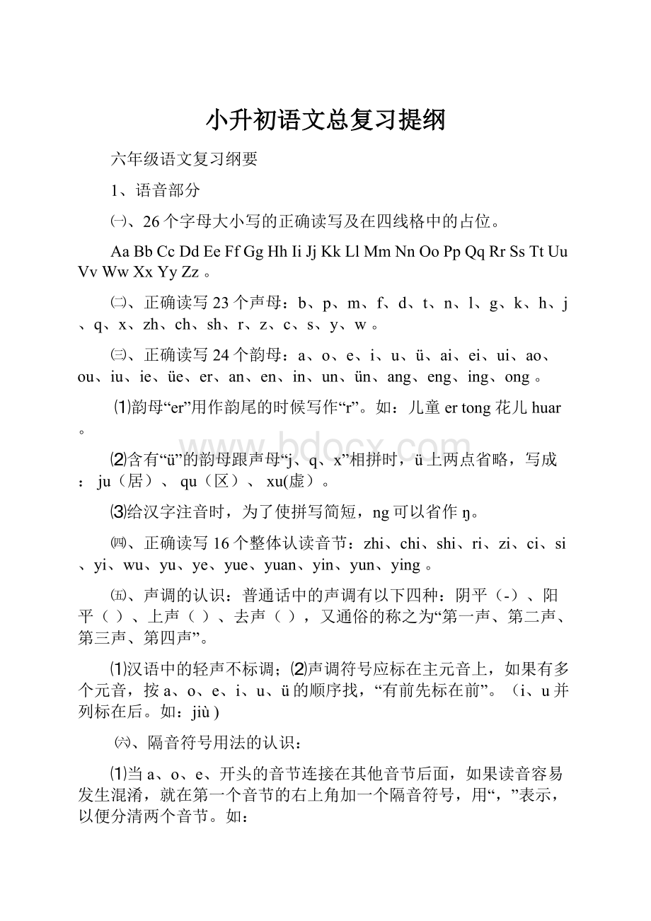 小升初语文总复习提纲.docx