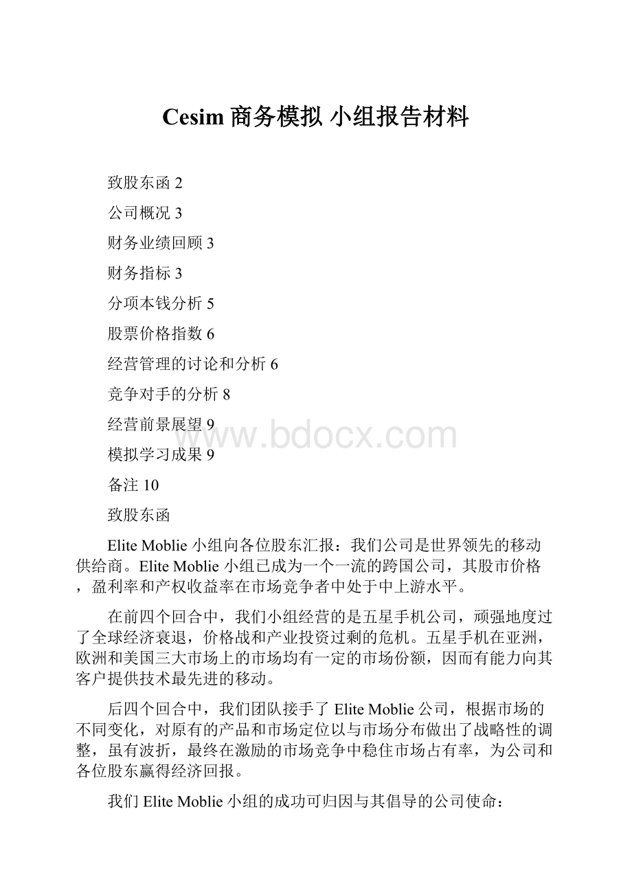 Cesim商务模拟 小组报告材料.docx