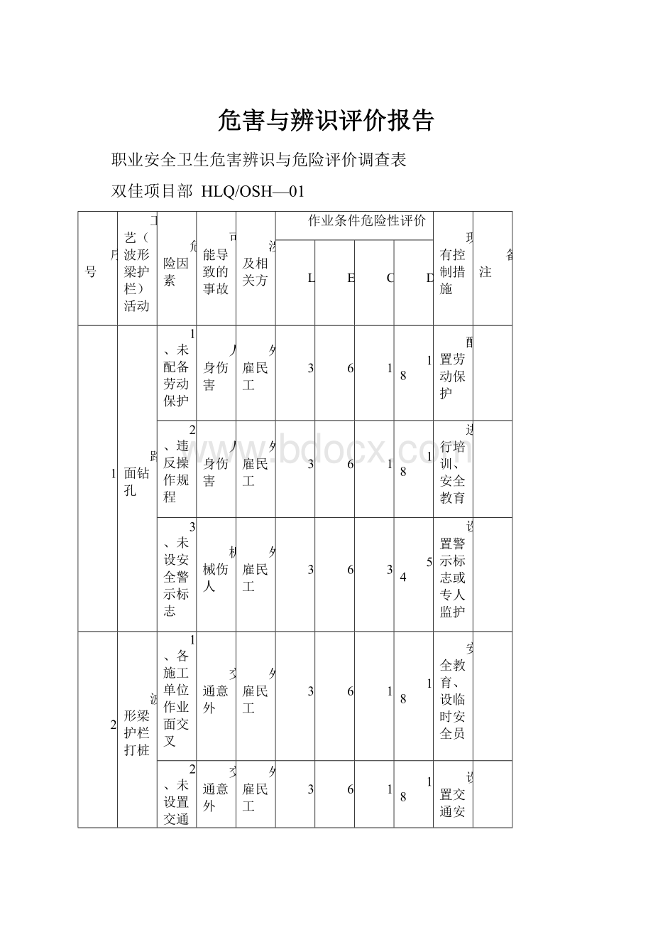 危害与辨识评价报告.docx