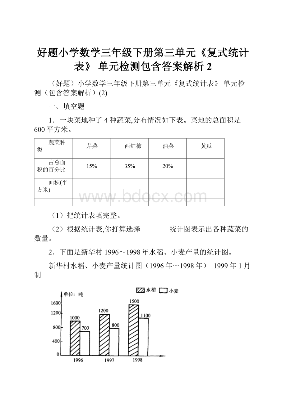 好题小学数学三年级下册第三单元《复式统计表》 单元检测包含答案解析2.docx_第1页