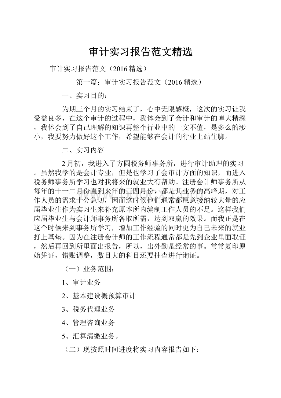 审计实习报告范文精选.docx_第1页