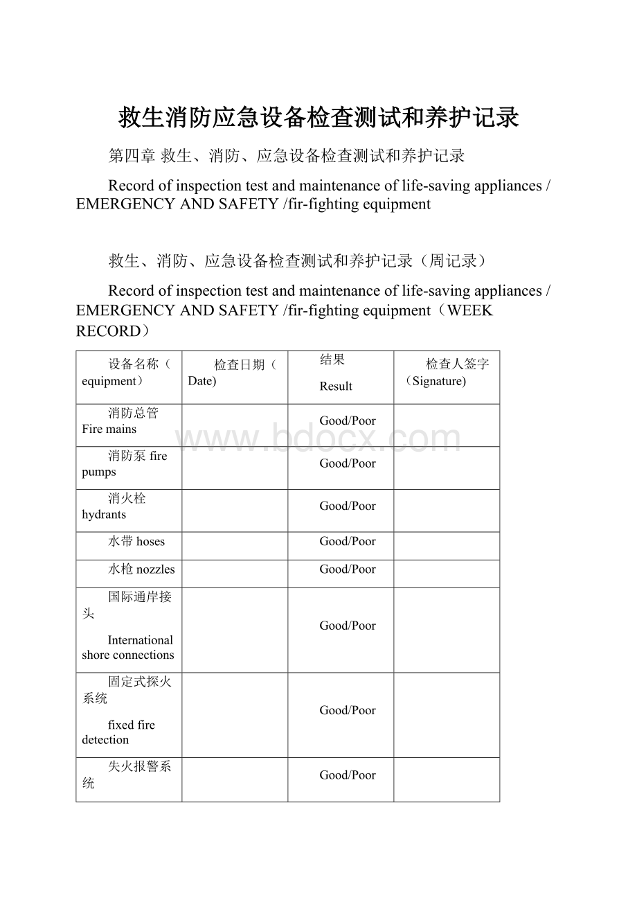 救生消防应急设备检查测试和养护记录.docx