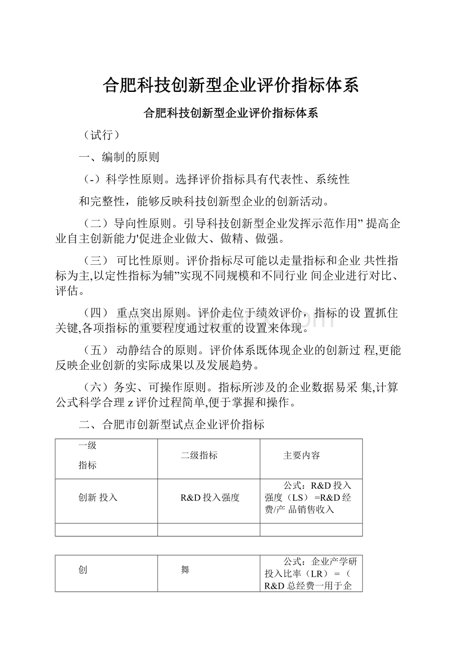 合肥科技创新型企业评价指标体系.docx_第1页