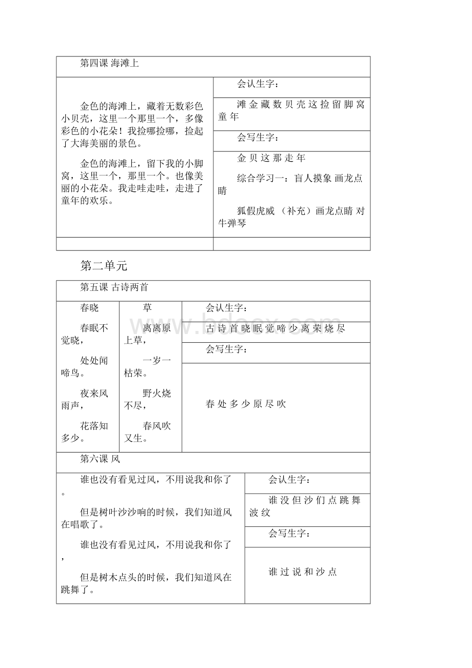 冀教版一年级下册语文生字表.docx_第2页