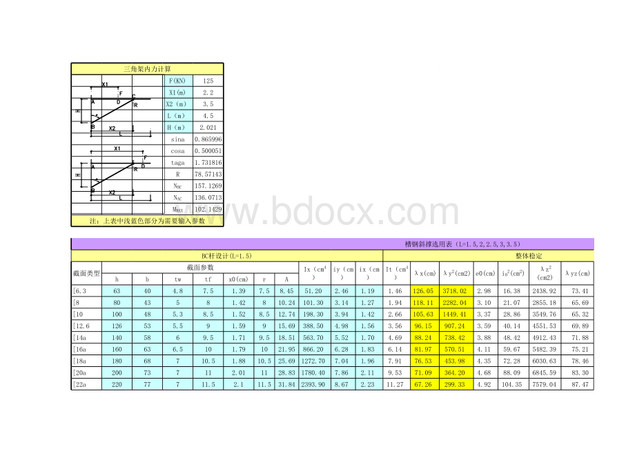三角形支架应力计算.xls
