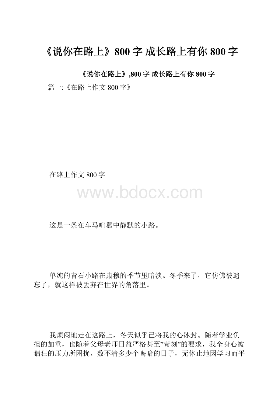 《说你在路上》800字 成长路上有你800字.docx