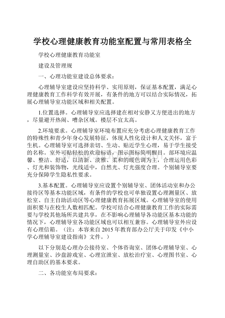 学校心理健康教育功能室配置与常用表格全.docx