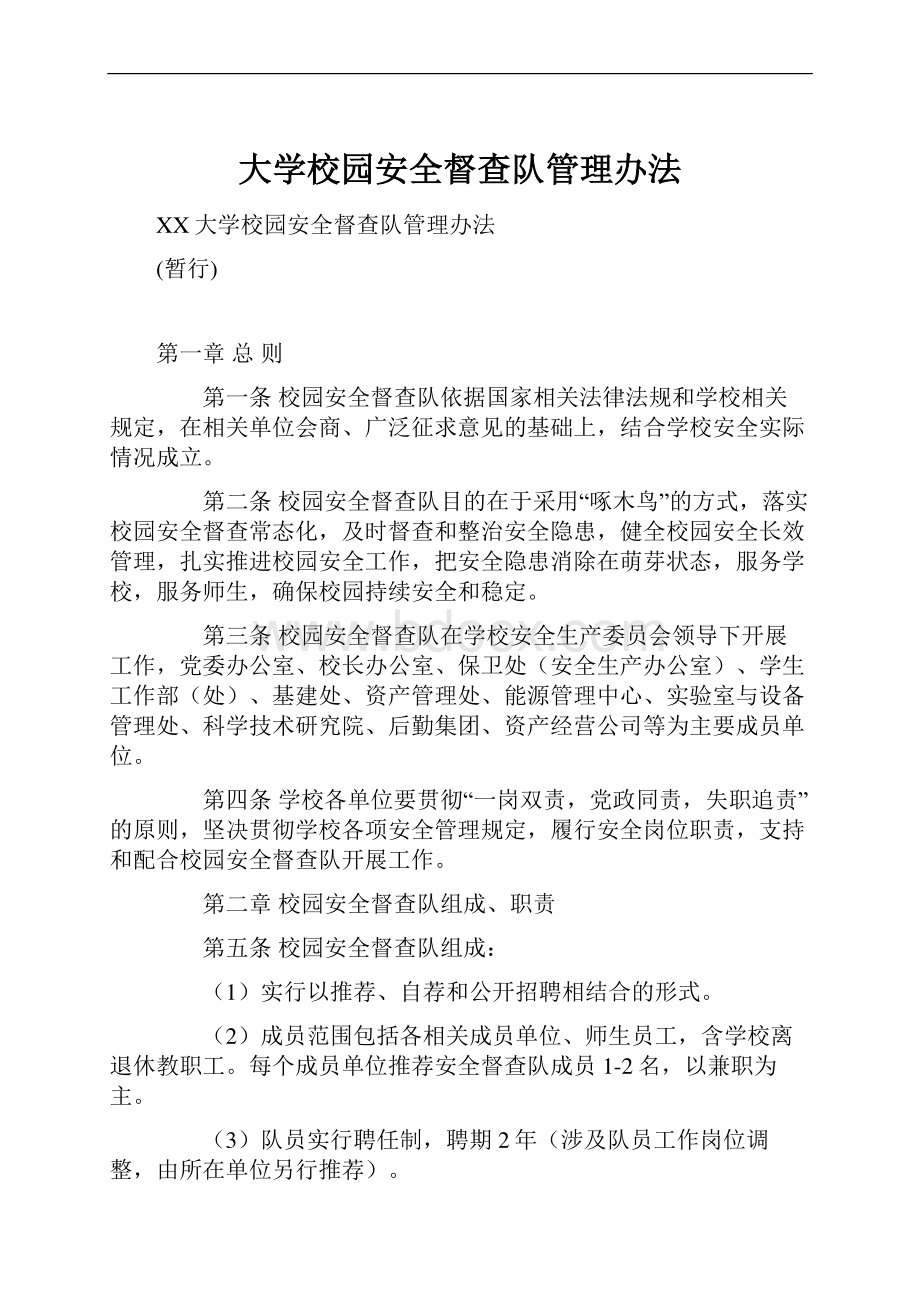 大学校园安全督查队管理办法.docx