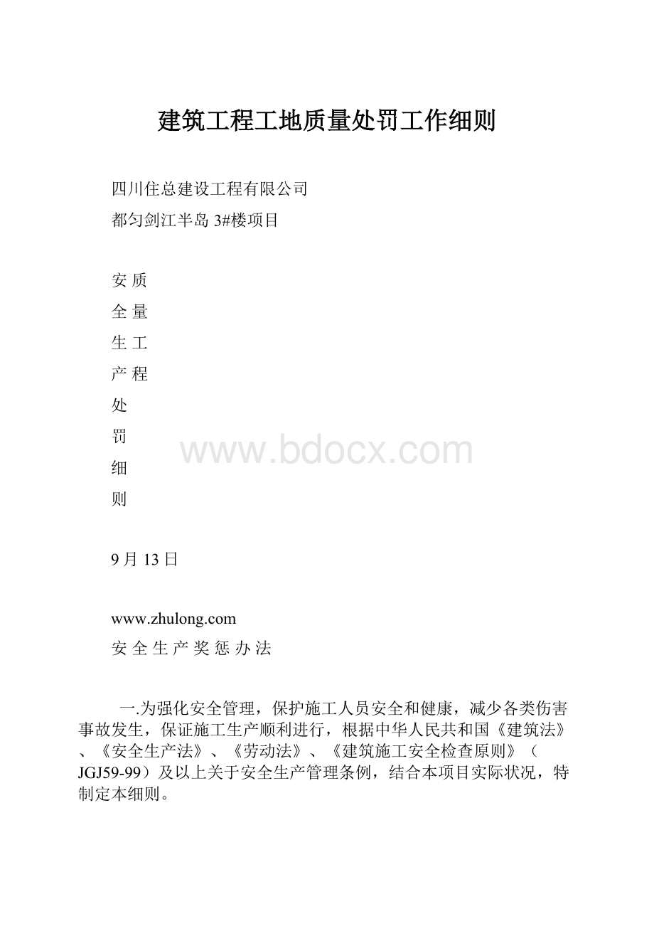 建筑工程工地质量处罚工作细则.docx_第1页