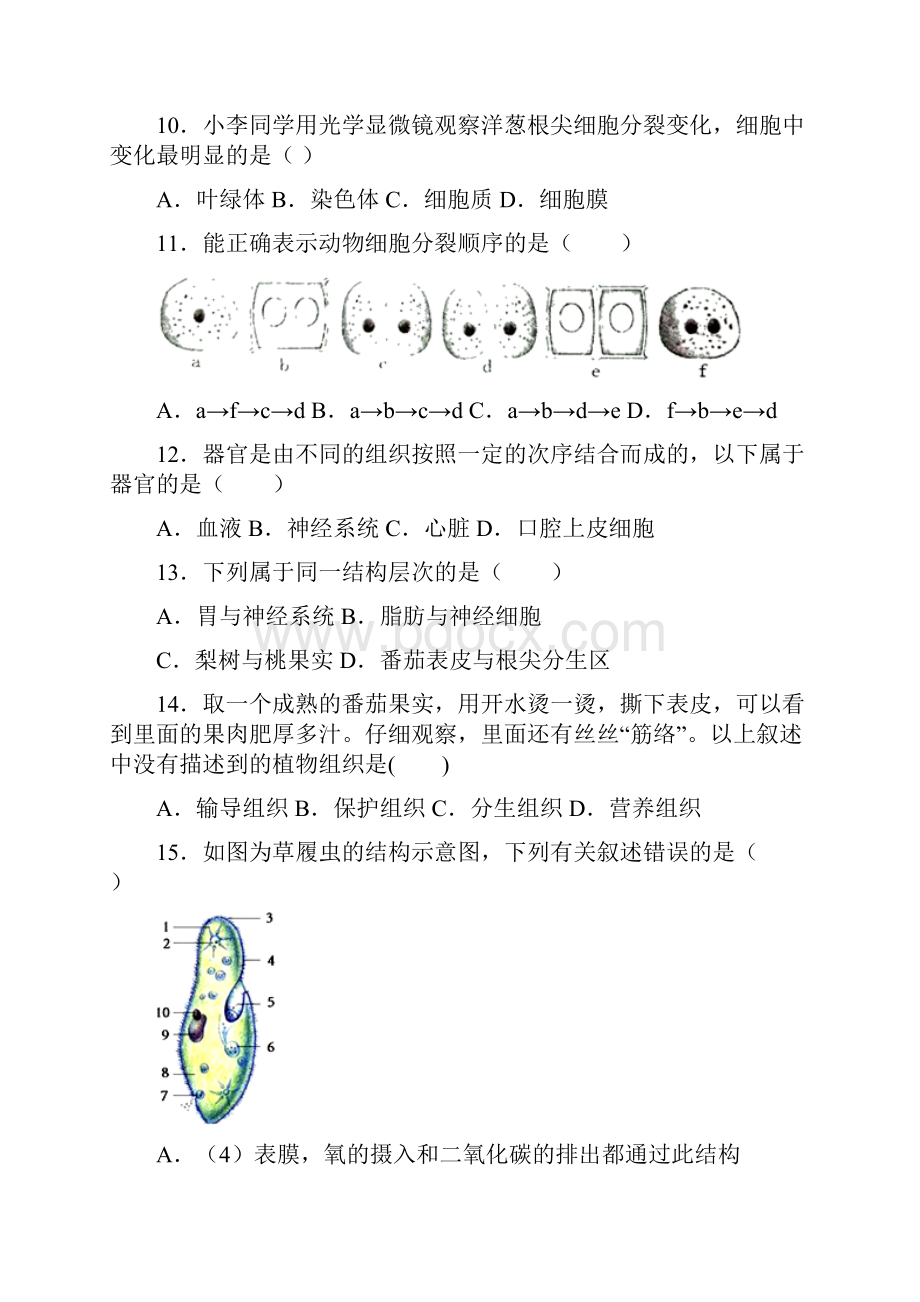 四川省眉山市东坡区苏辙中学学年七年级上学期第二次阶段测试生物试题.docx_第3页