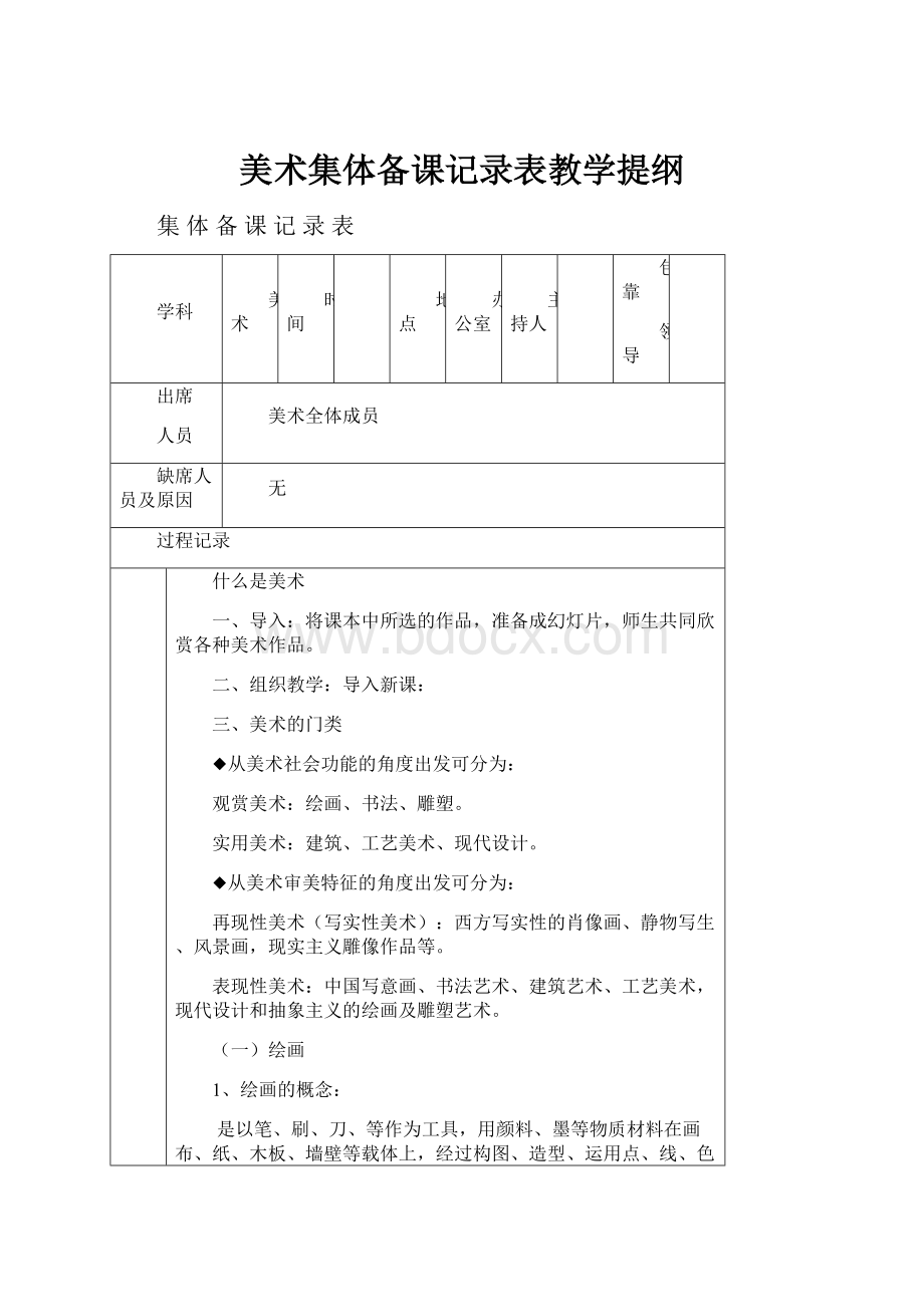 美术集体备课记录表教学提纲.docx