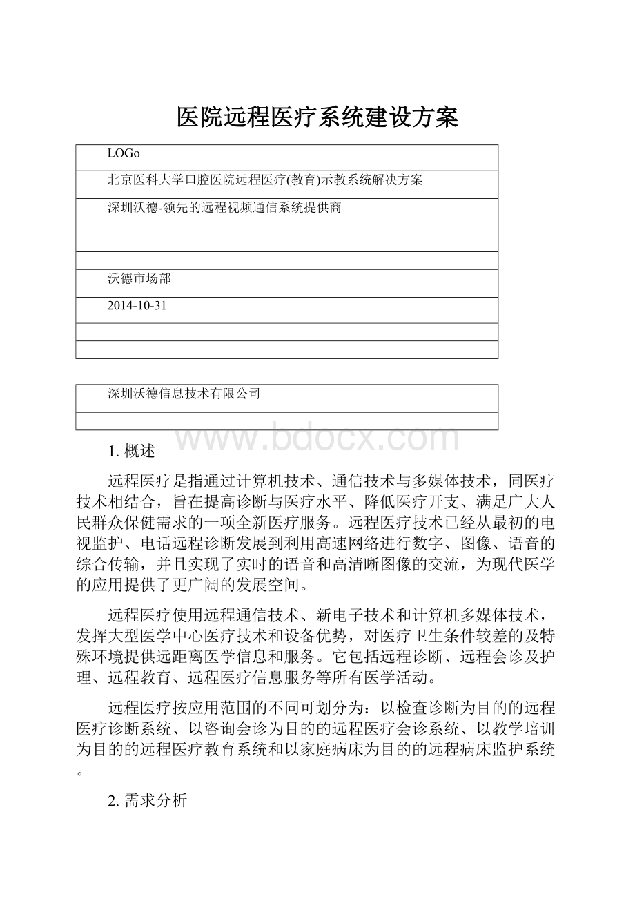 医院远程医疗系统建设方案.docx_第1页