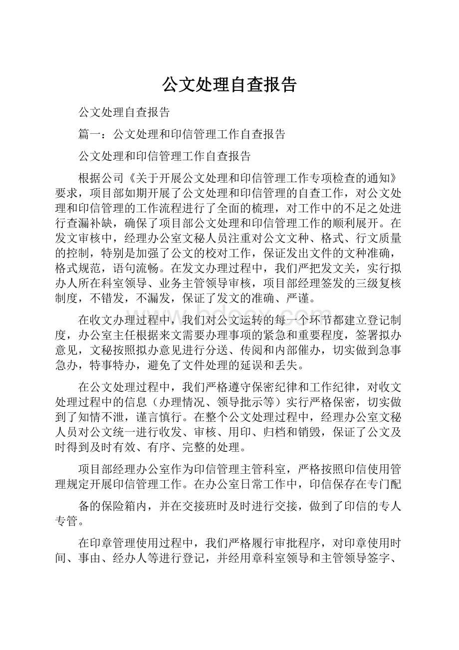 公文处理自查报告.docx_第1页