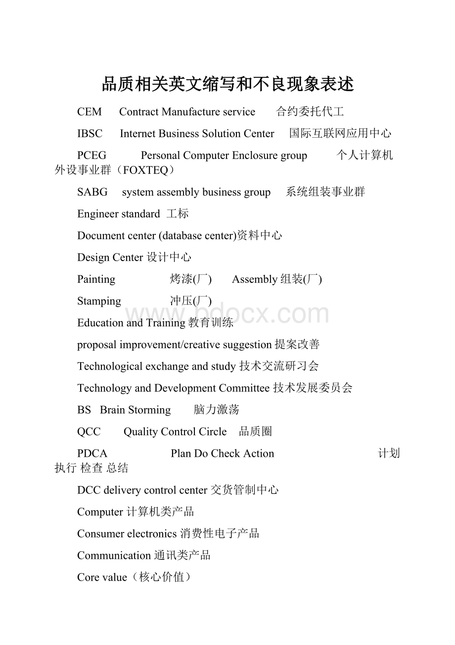 品质相关英文缩写和不良现象表述.docx_第1页