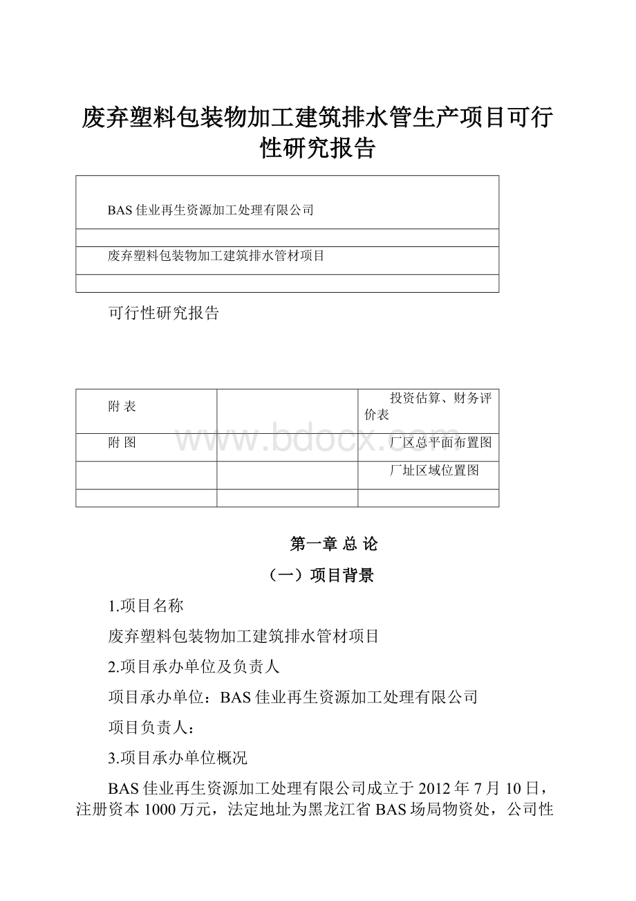 废弃塑料包装物加工建筑排水管生产项目可行性研究报告.docx