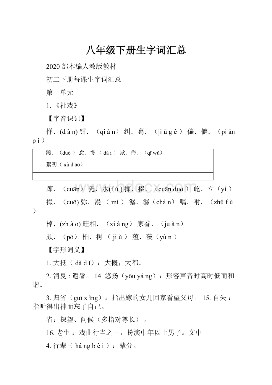 八年级下册生字词汇总.docx_第1页