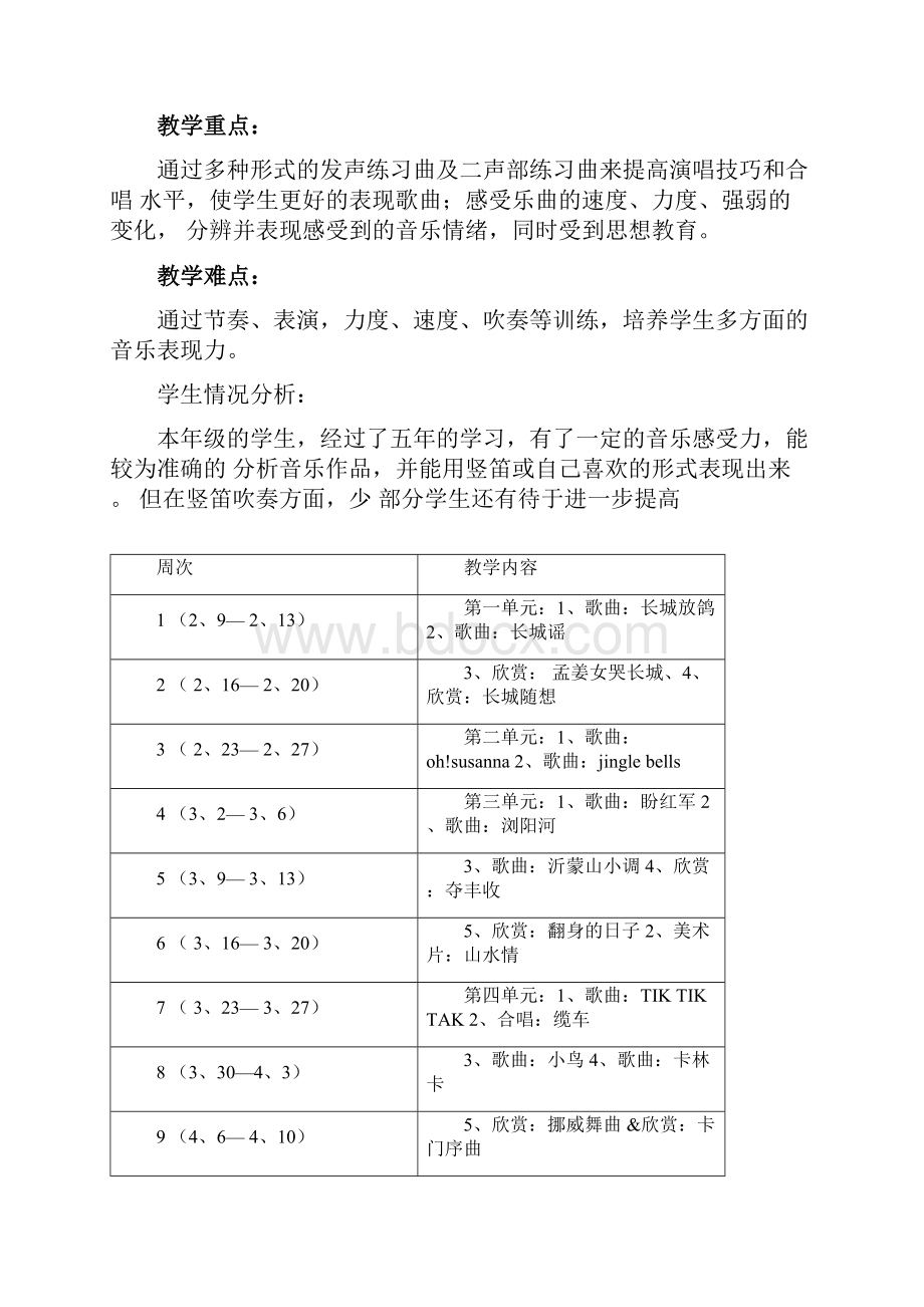 小学音乐花城版六年级下册教案.docx_第2页