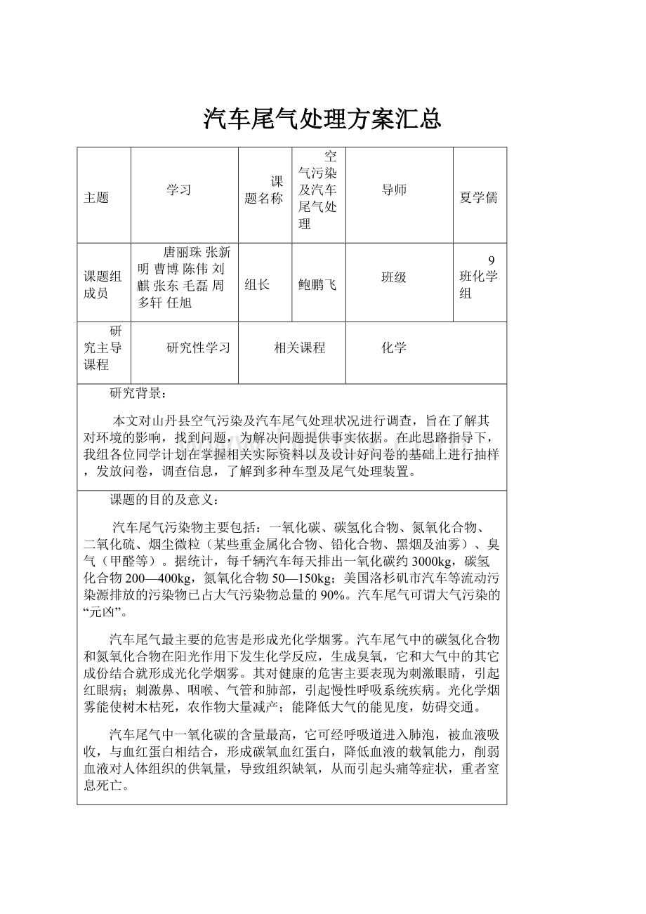 汽车尾气处理方案汇总.docx