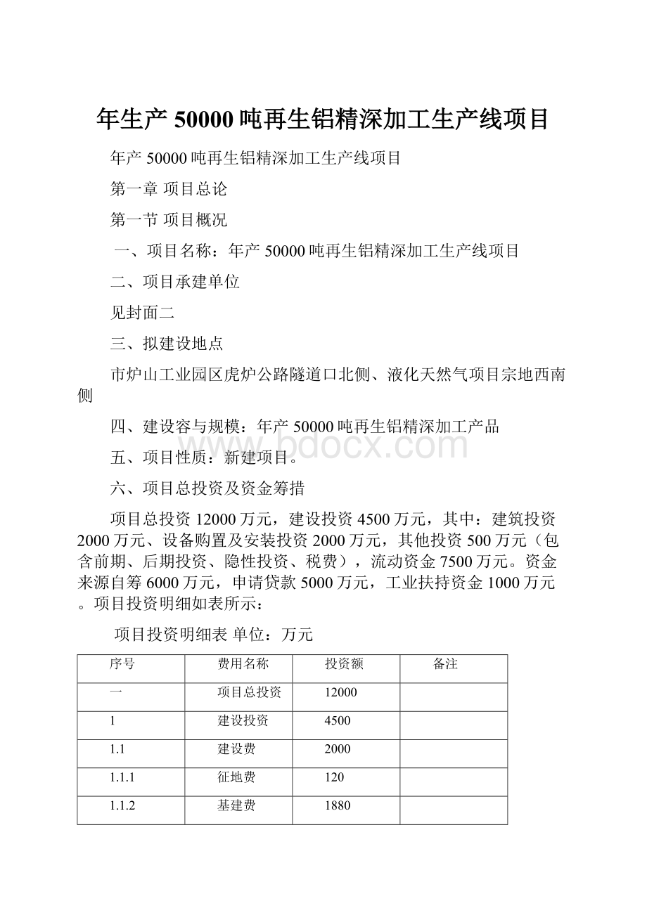 年生产50000吨再生铝精深加工生产线项目.docx