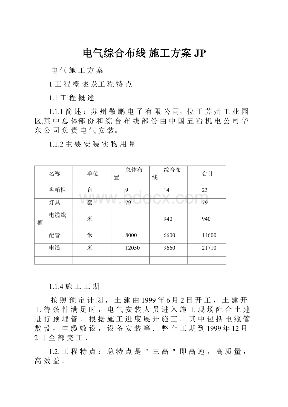 电气综合布线 施工方案JP.docx_第1页