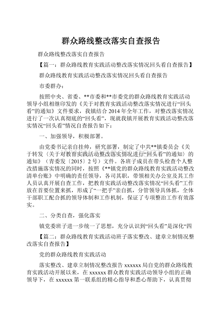 群众路线整改落实自查报告.docx_第1页