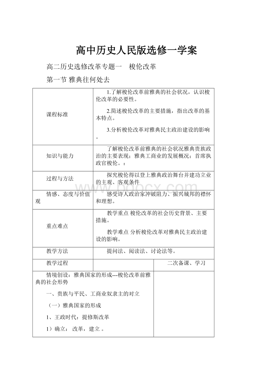 高中历史人民版选修一学案.docx