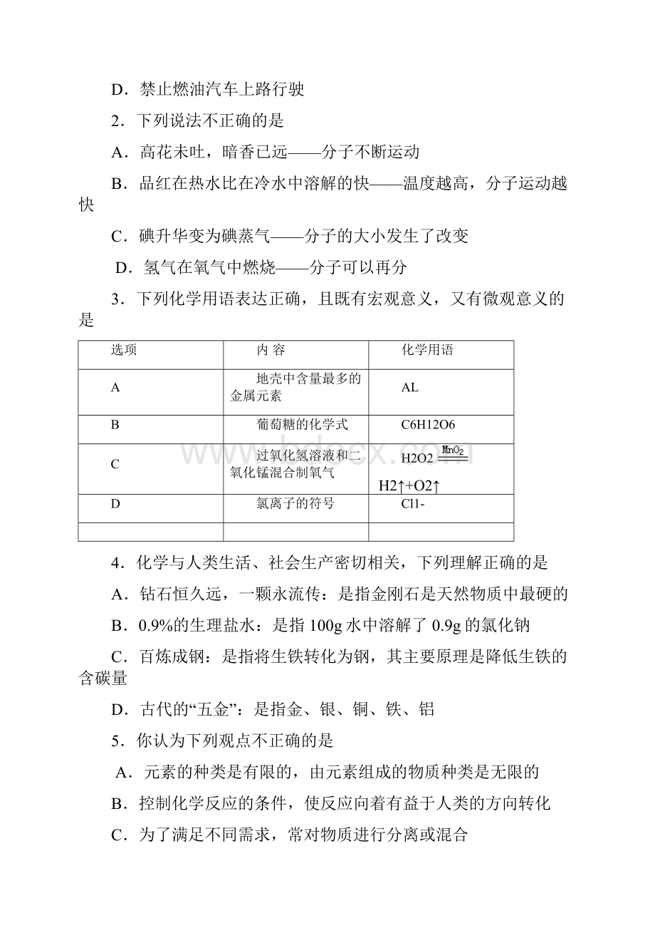 二O一八年东营市初中学业水平考试化学试题及答案.docx_第2页