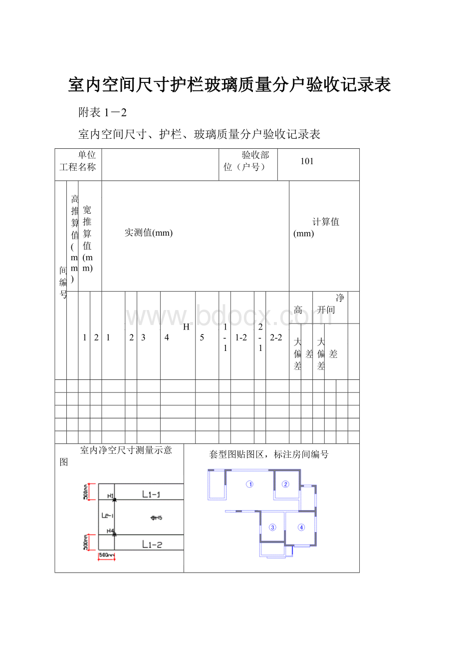 室内空间尺寸护栏玻璃质量分户验收记录表.docx