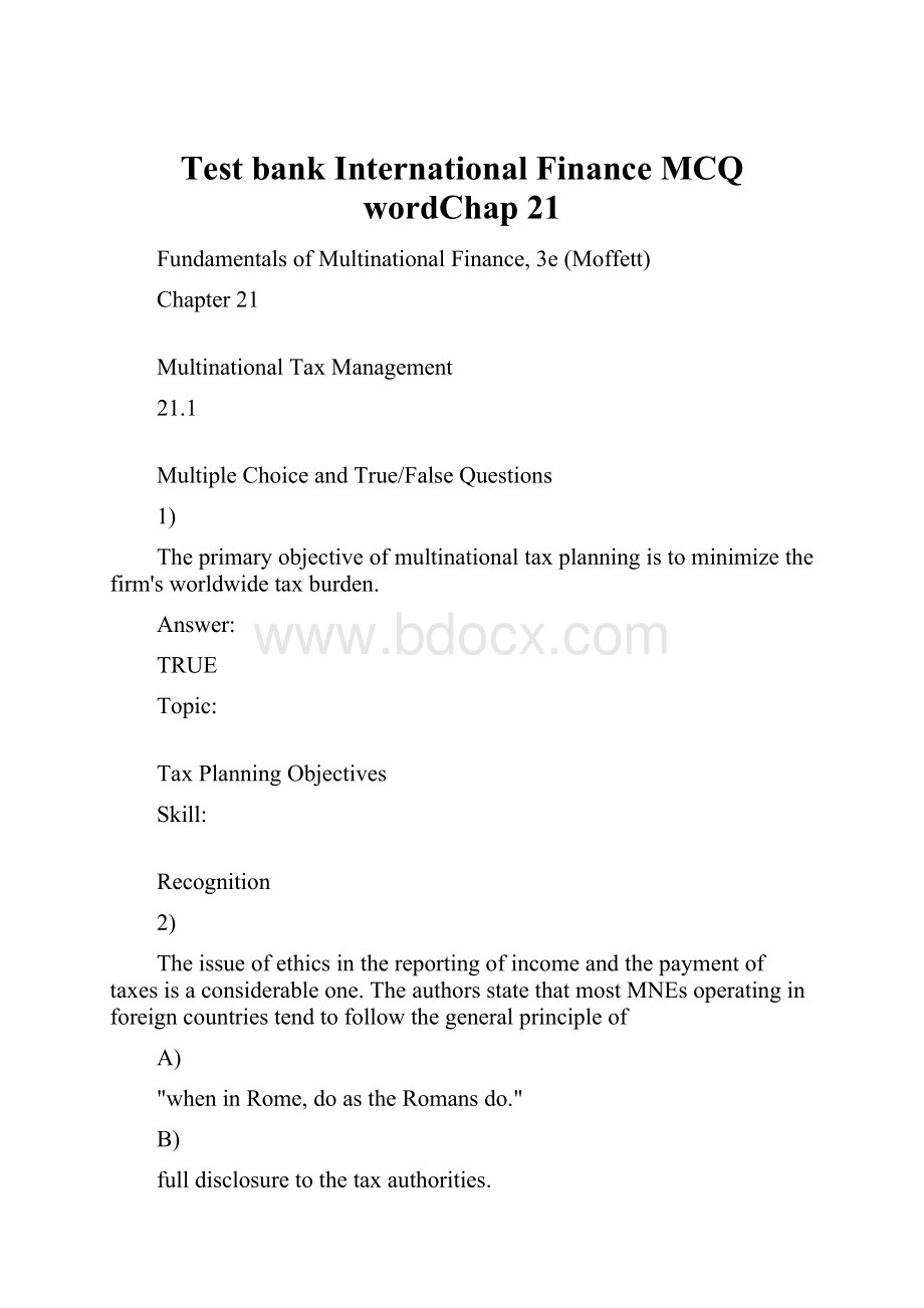 Test bank International Finance MCQ wordChap 21.docx